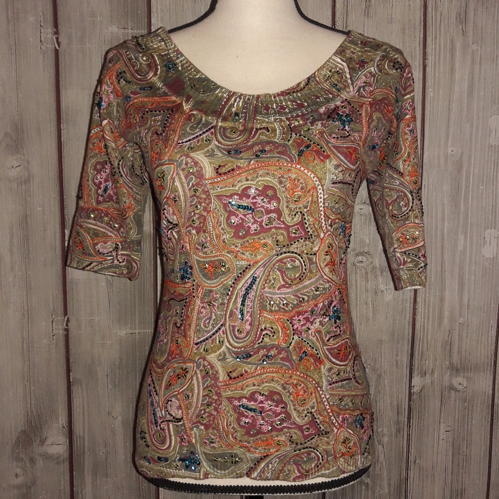 Cache Boho Sequin Embellished Sweater